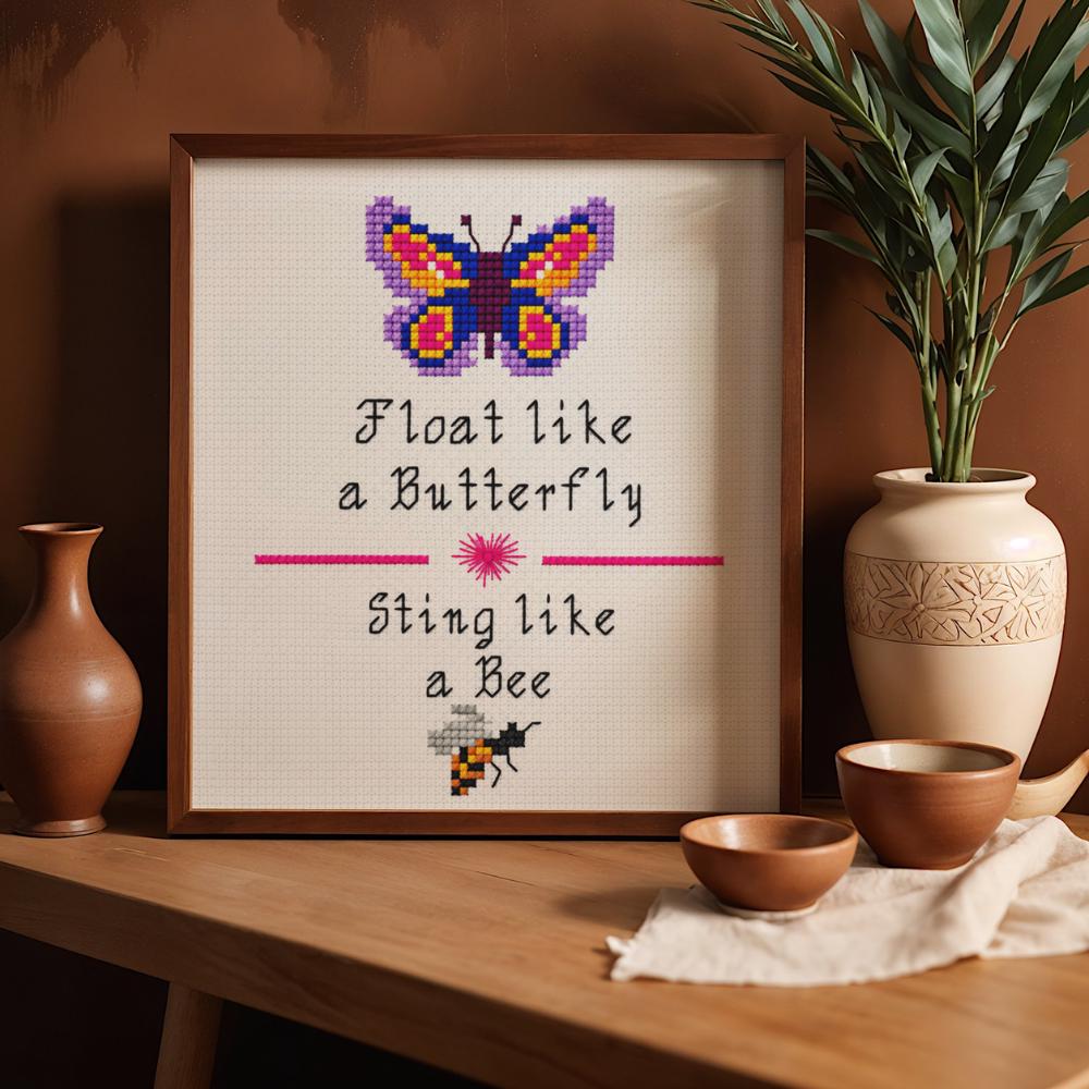 Butterfly and Bee Quote Cross Stitch Pattern PDF digital pattern preview