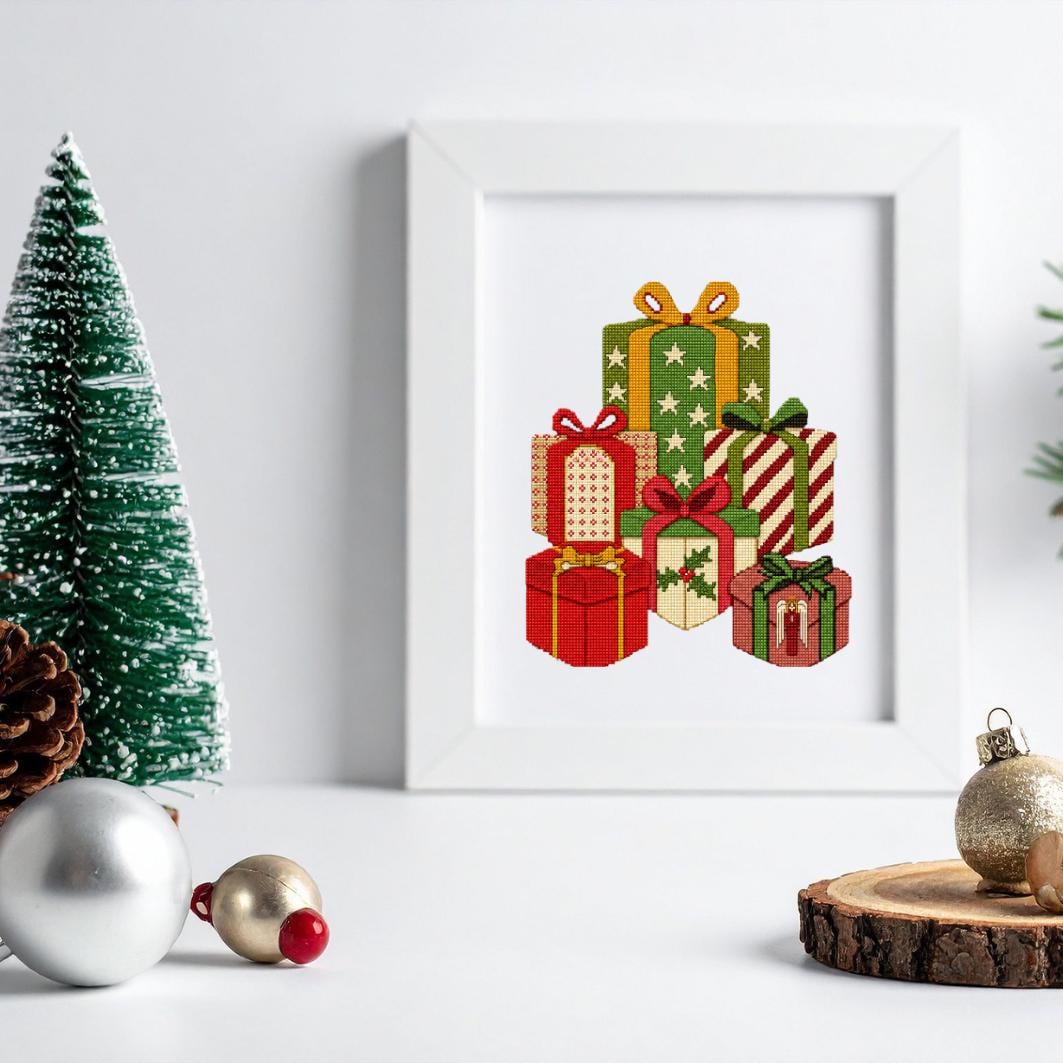 Christmas Gift Boxes Cross Stitch Pattern PDF digital pattern preview
