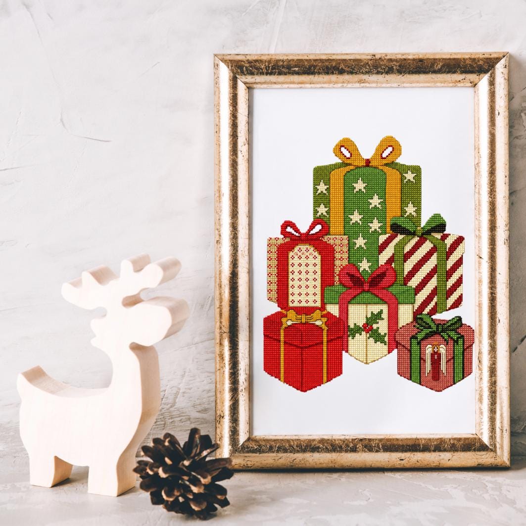Christmas Gift Boxes Cross Stitch Pattern PDF digital pattern preview