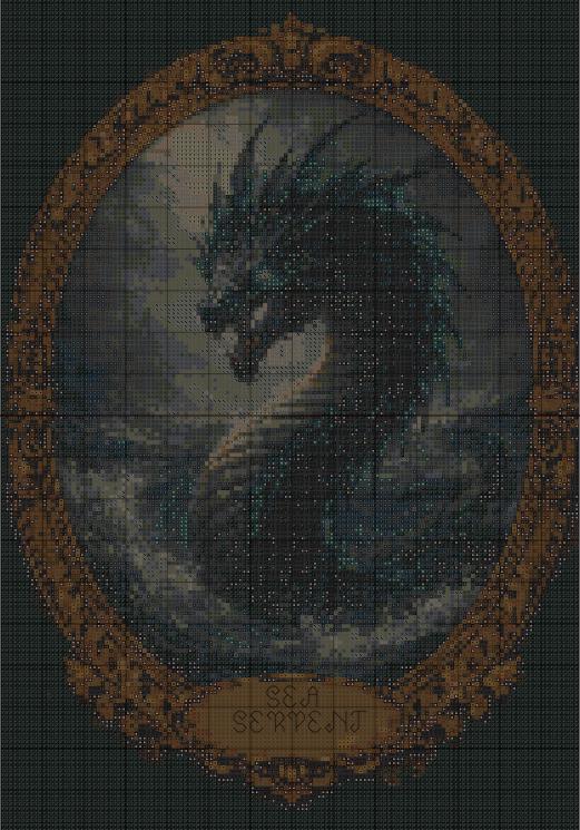 Sea Serpent Cross Stitch Pattern PDF digital pattern preview