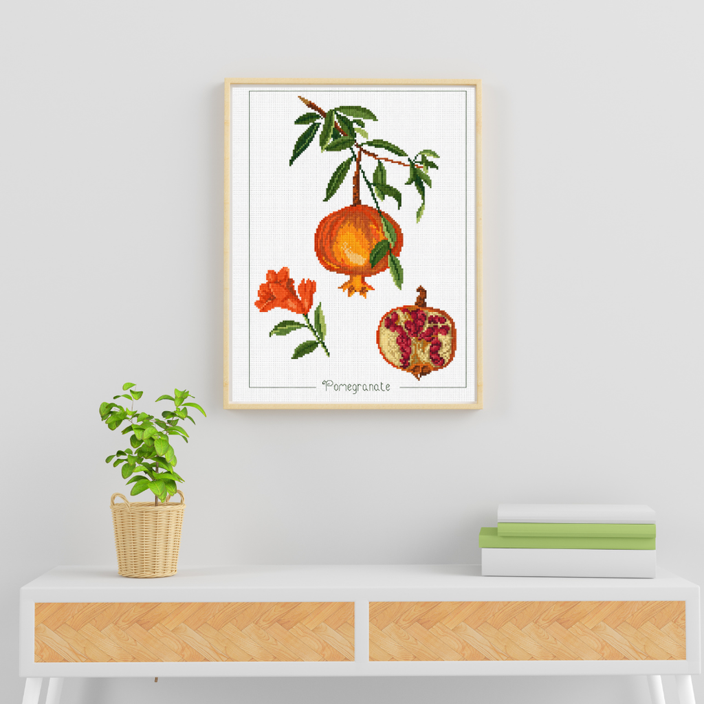 Pomegranate Cross Stitch Pattern, Fruit Embroidery, Kitchen Wall Decor, Flower Cross-stitch, Pattern Keeper, Digital PDF Chart