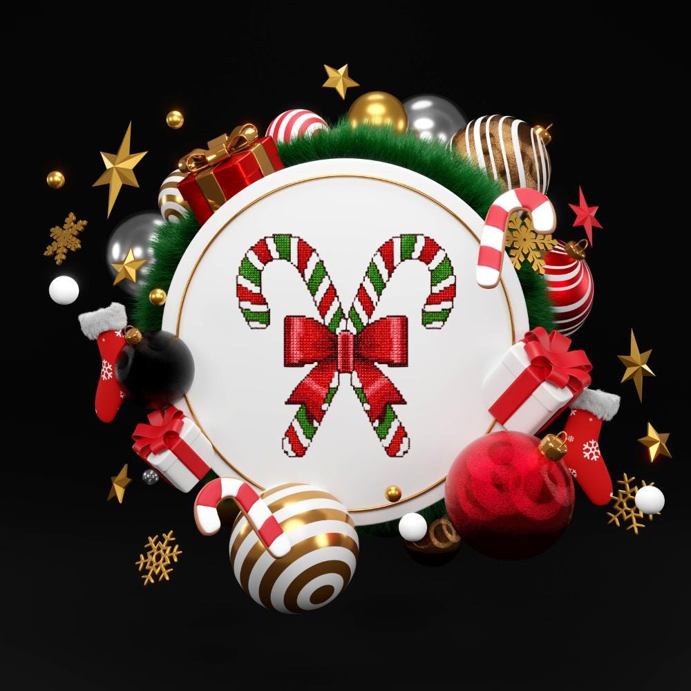 Candy Cane Cross Stitch Pattern PDF digital pattern preview