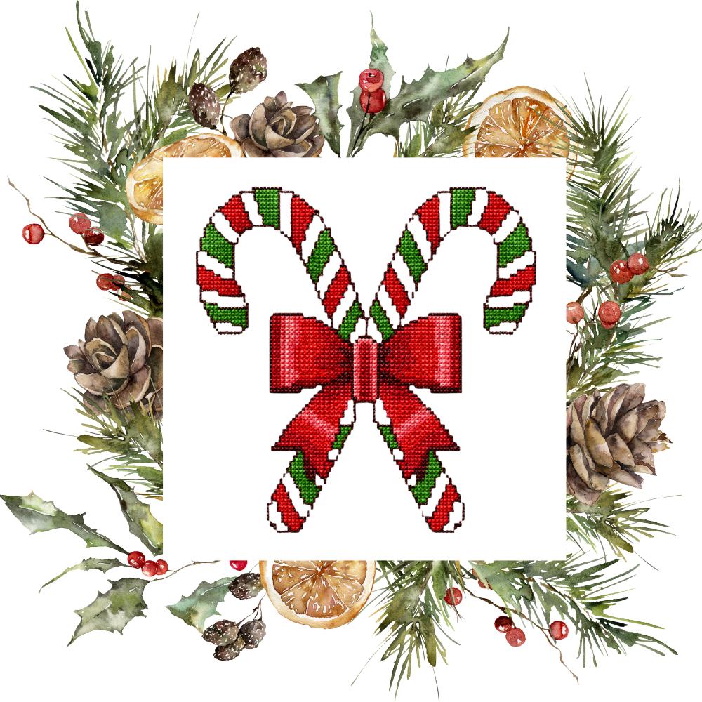 Candy Cane Cross Stitch Pattern PDF digital pattern preview