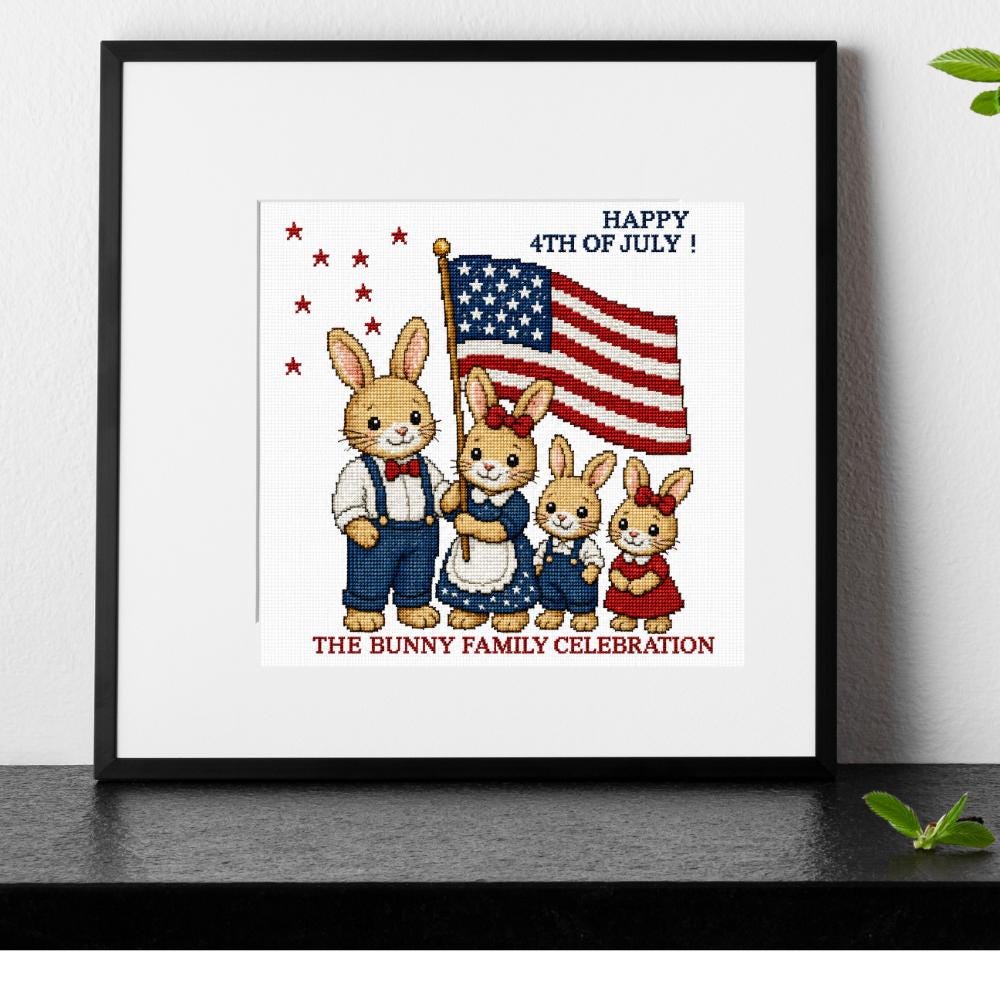 America 250 Bunny Cross Stitch Pattern PDF digital pattern preview