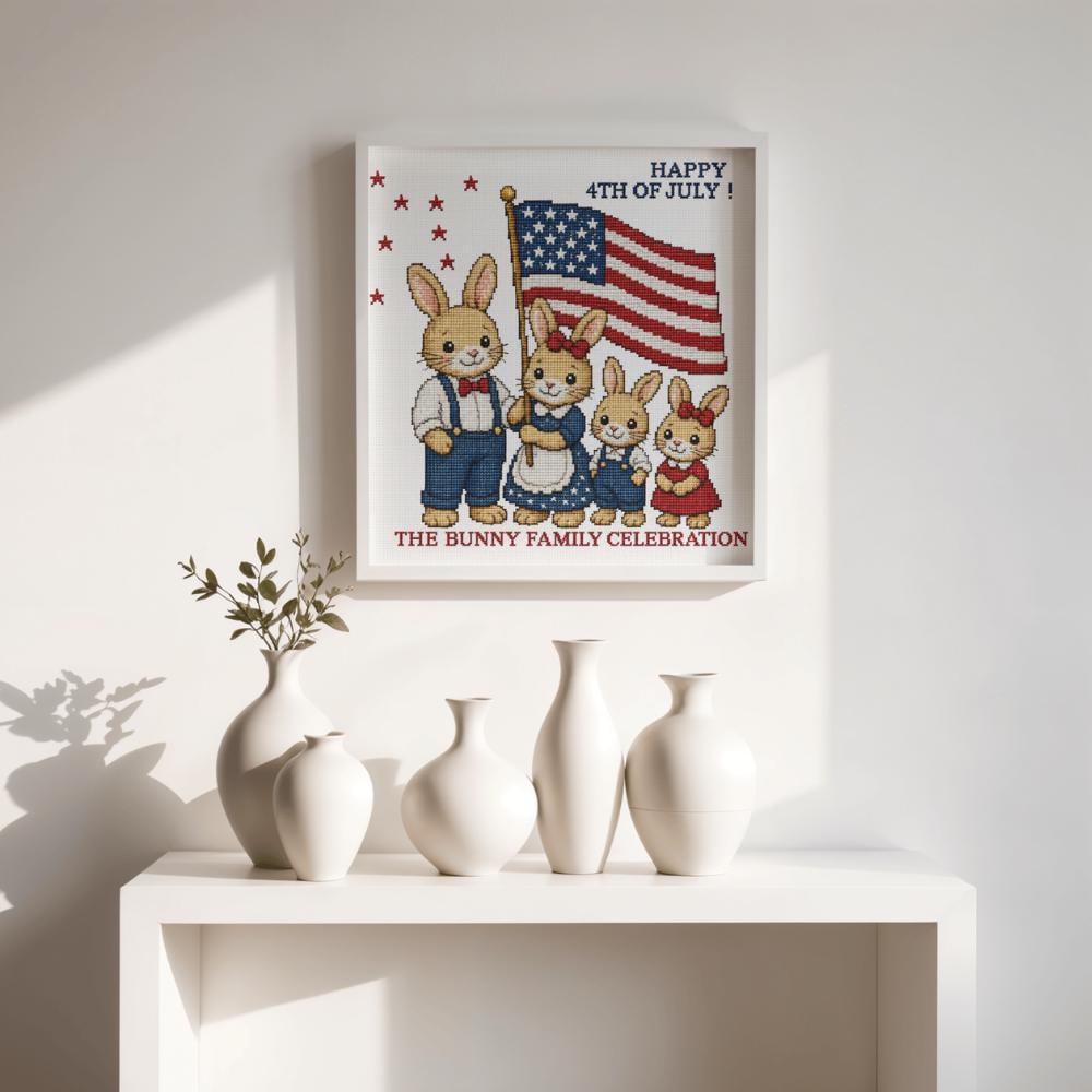 America 250 Bunny Cross Stitch Pattern PDF digital pattern preview