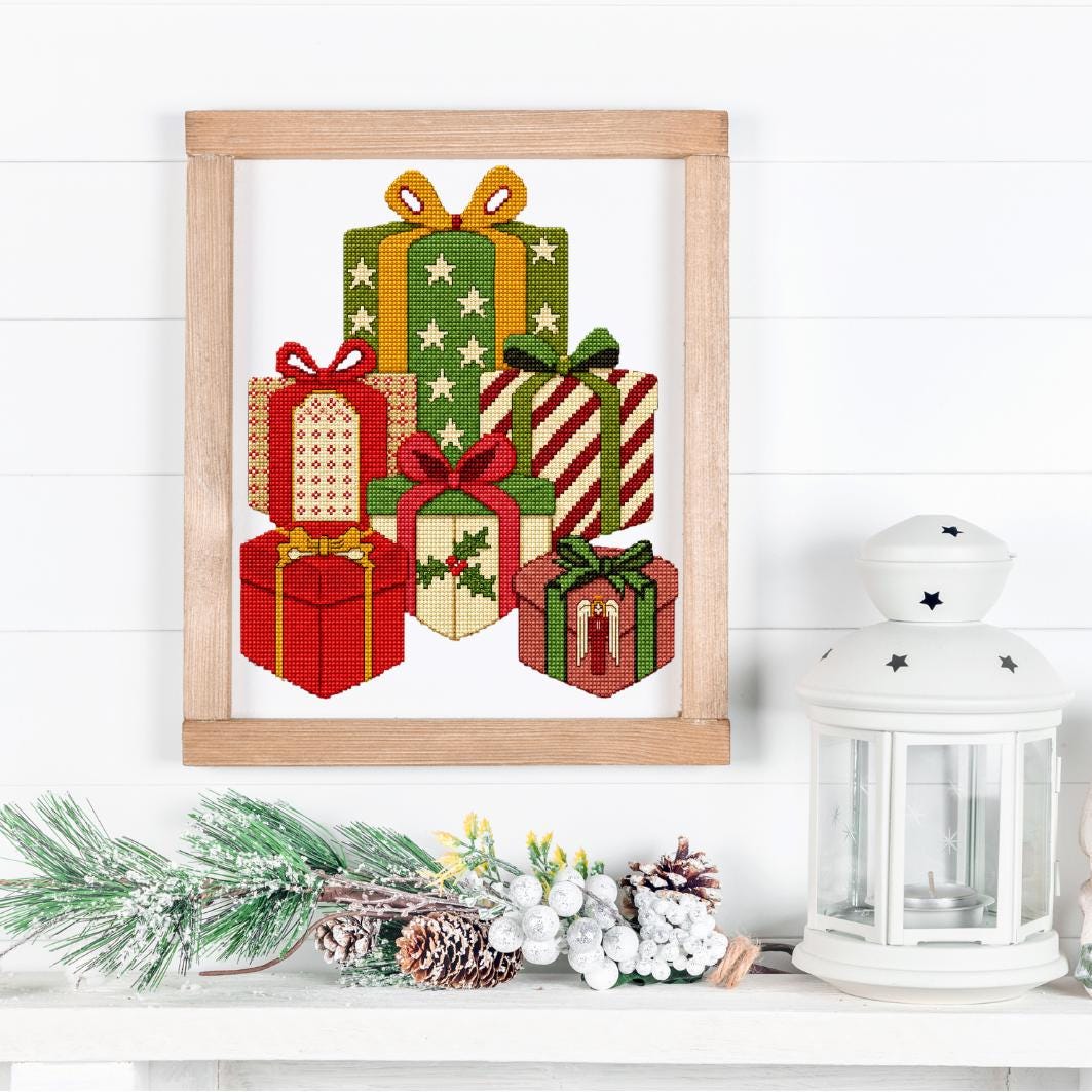 Christmas Gift Boxes Cross Stitch Pattern PDF digital pattern preview