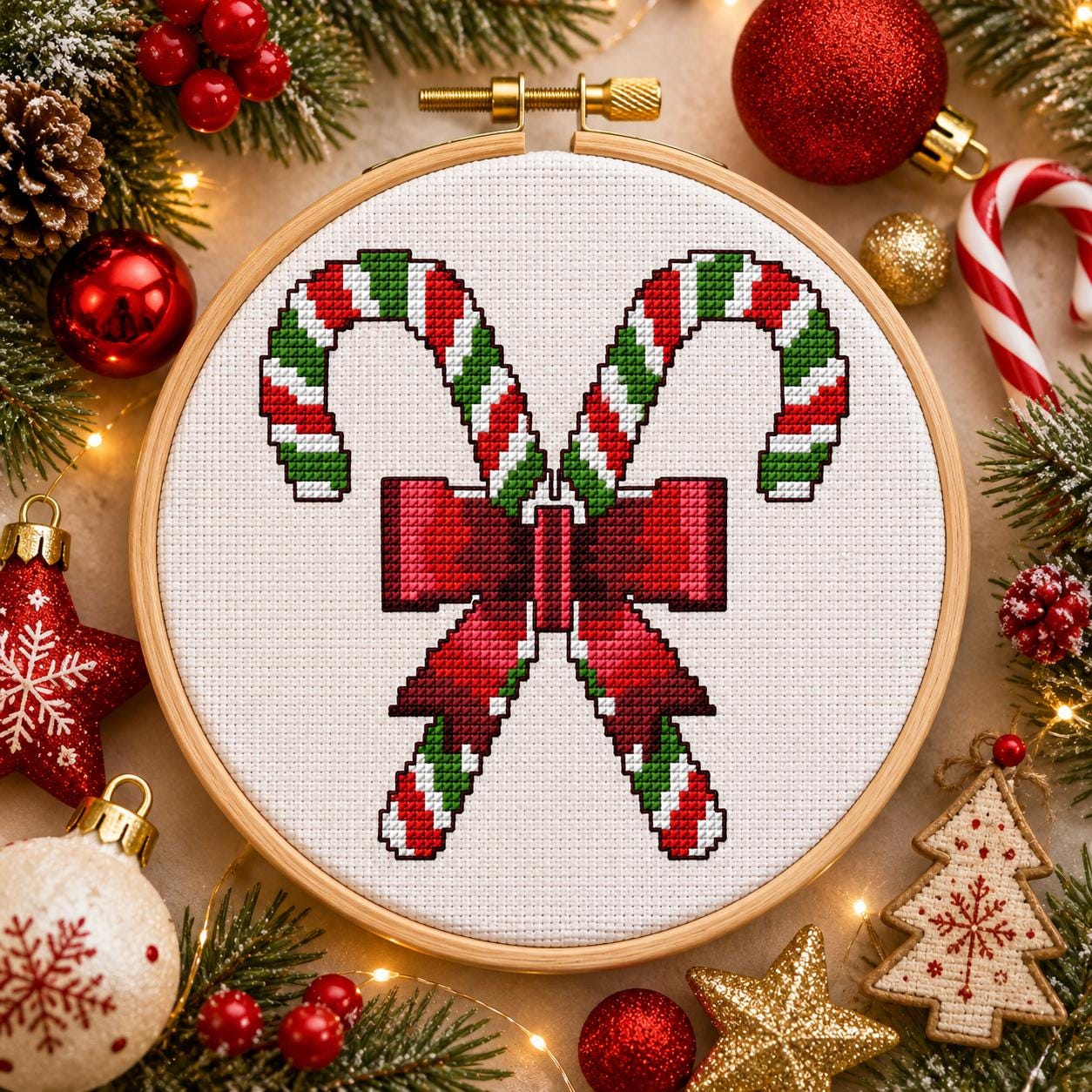 Candy Cane Cross Stitch Pattern PDF finished cross stitch design