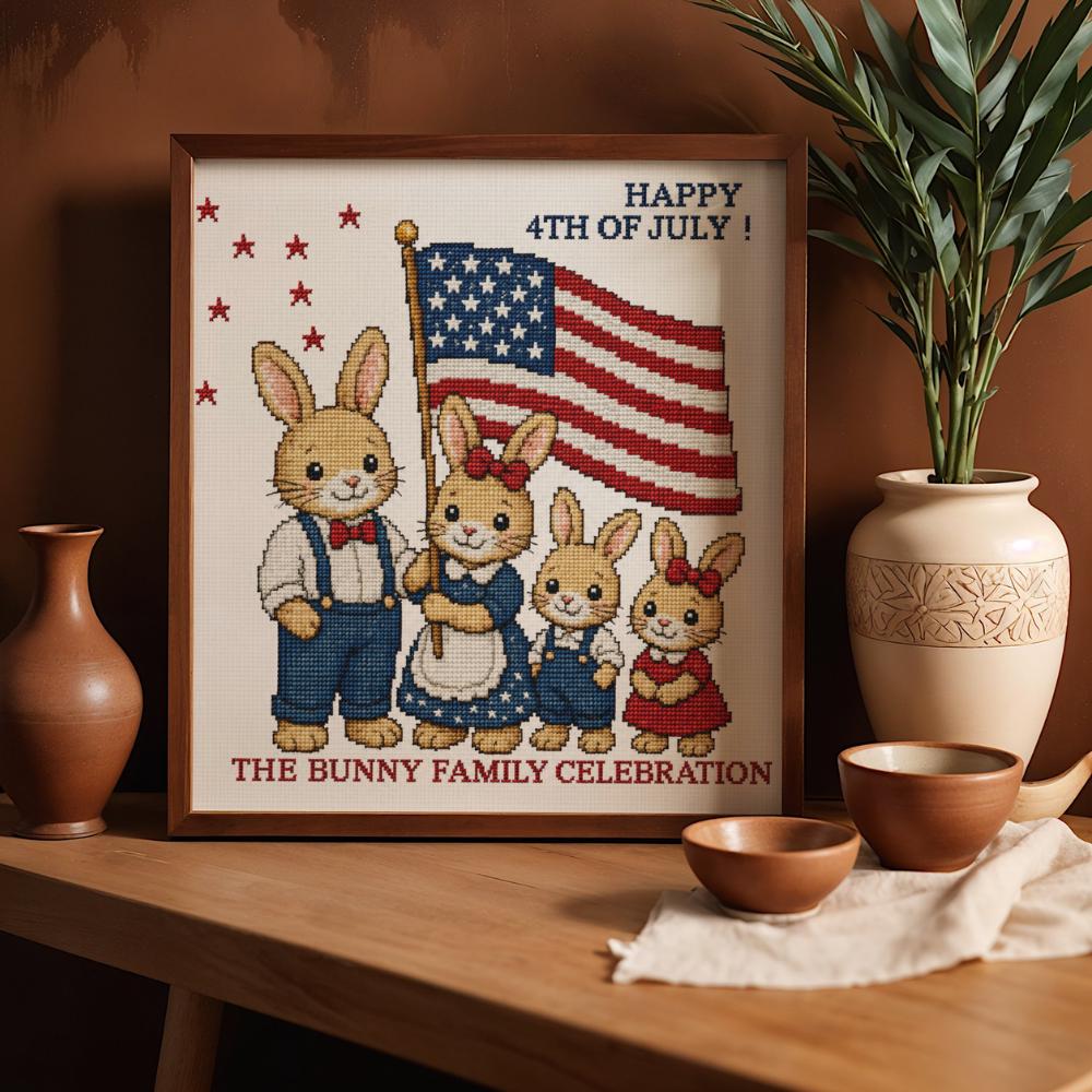 America 250 Bunny Cross Stitch Pattern PDF digital pattern preview