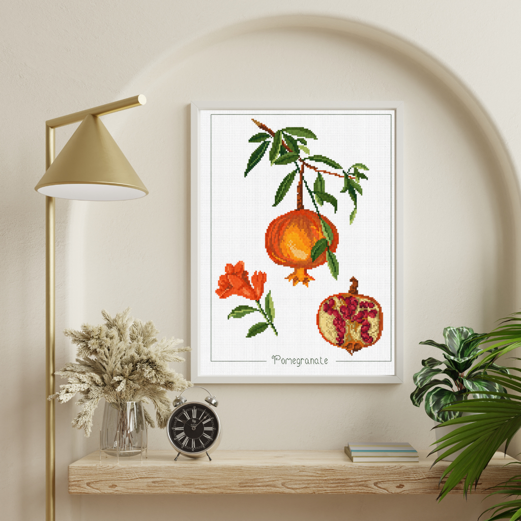 Pomegranate Cross Stitch Pattern, Fruit Embroidery, Kitchen Wall Decor, Flower Cross-stitch, Pattern Keeper, Digital PDF Chart