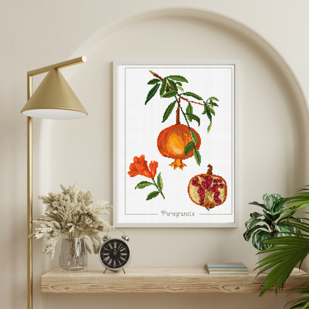 Pomegranate Cross Stitch Pattern, Fruit Embroidery, Kitchen Wall Decor, Flower Cross-stitch, Pattern Keeper, Digital PDF Chart