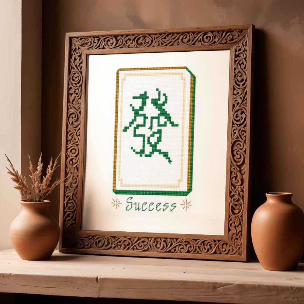 Green Dragon Mahjong Cross Stitch Pattern PDF digital pattern preview