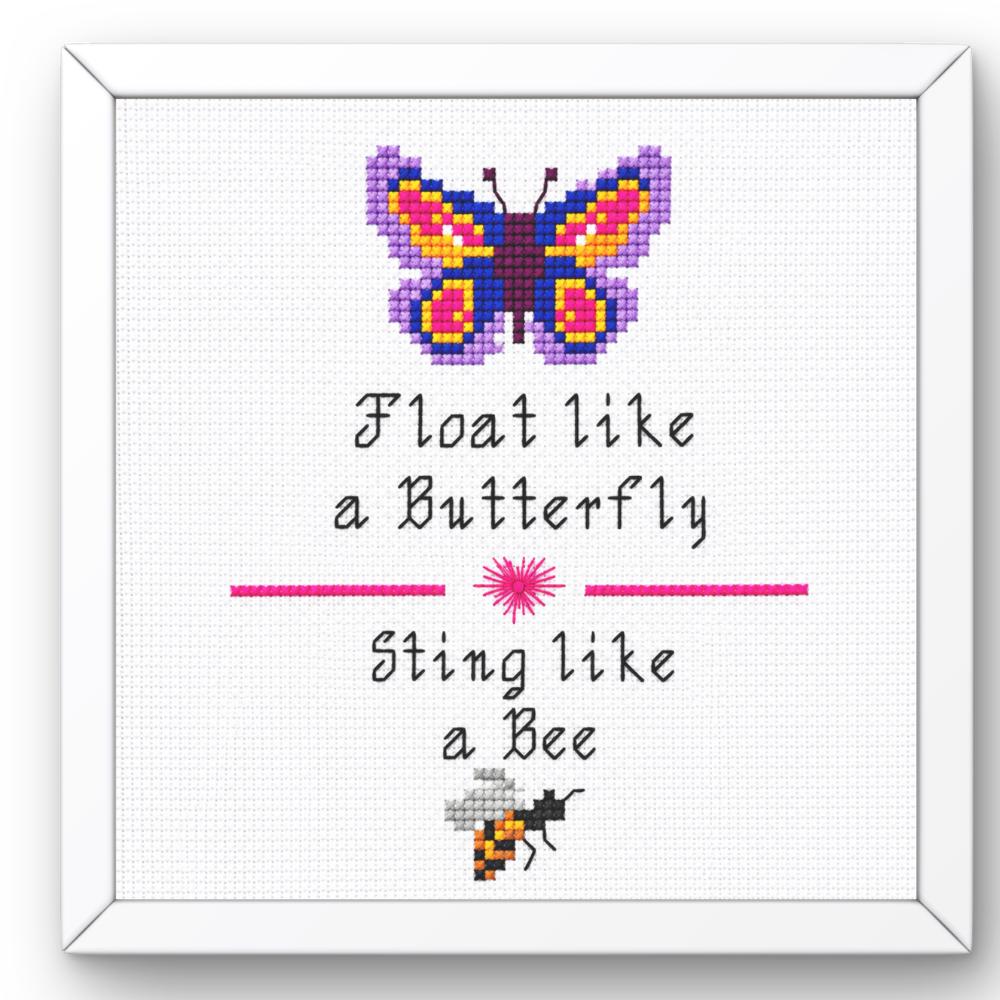 Butterfly and Bee Quote Cross Stitch Pattern PDF digital pattern preview