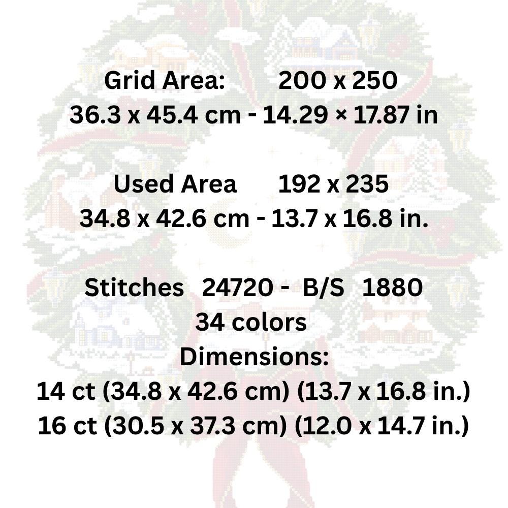 Christmas Village Wreath Cross Stitch Pattern PDF digital pattern preview
