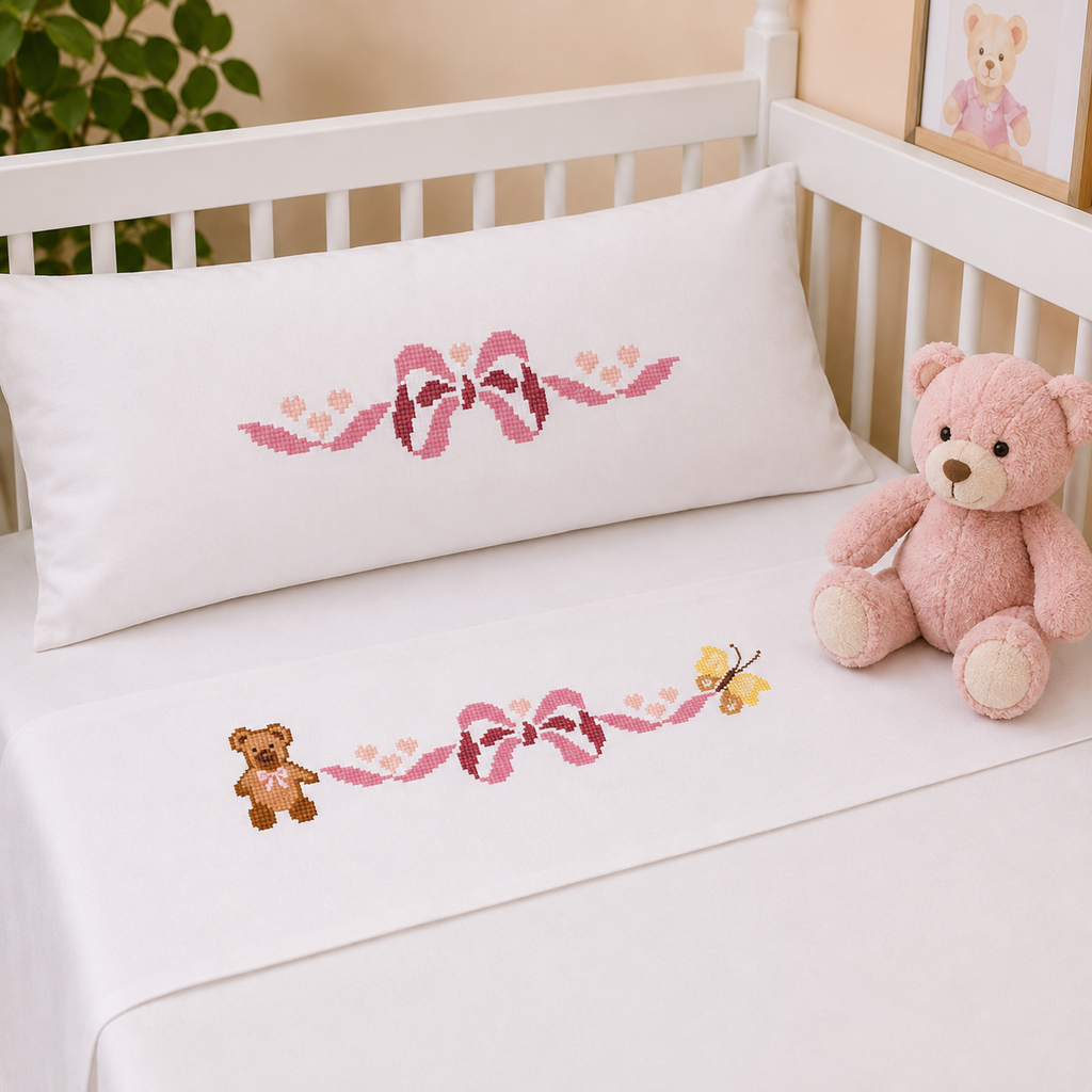 Baby Cross Stitch Border Bundle, 4 Nursery Patterns, Crib Sheet, Blanket, Bib, Onesie & Baby Linen Embroidery PDF