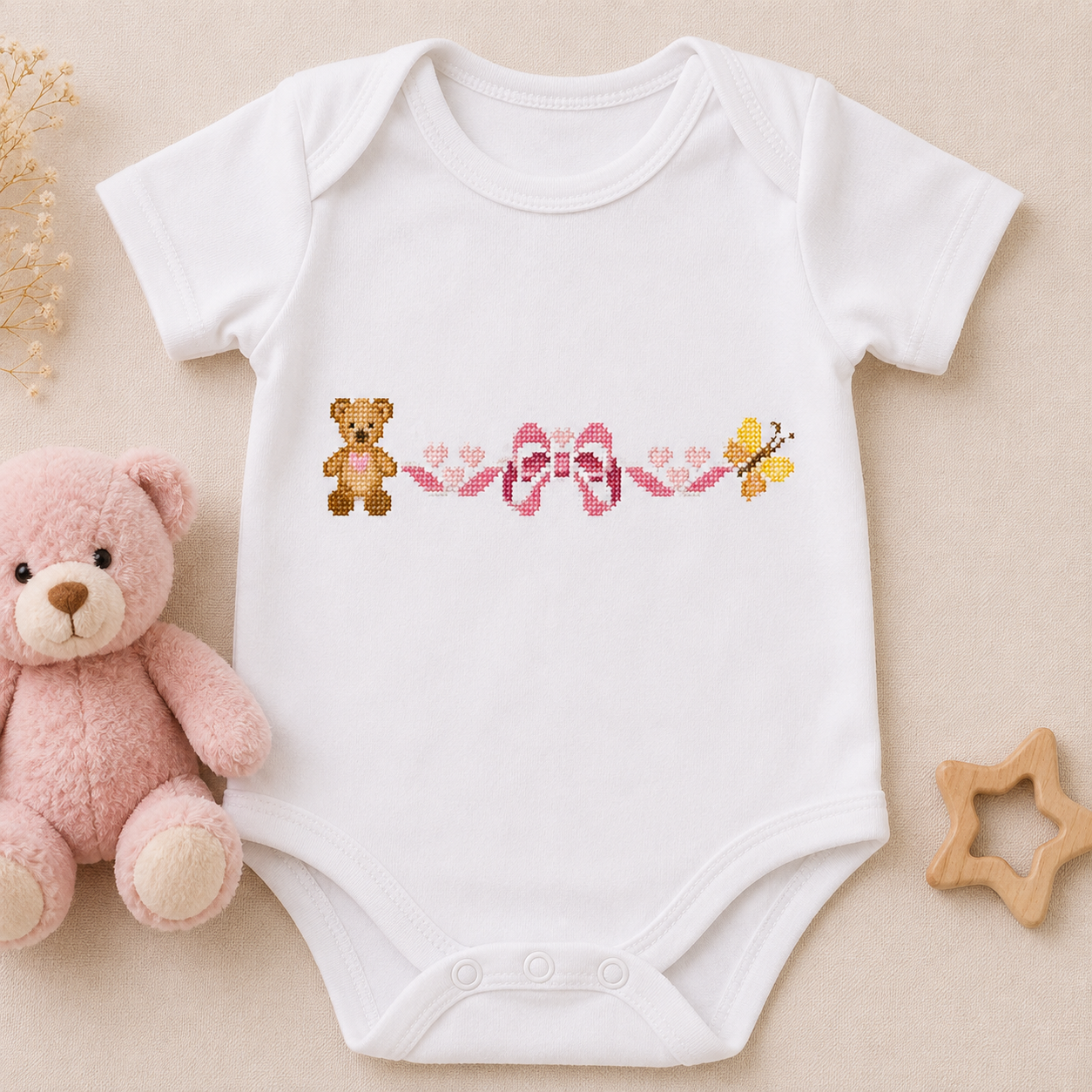 Baby Cross Stitch Border Bundle, 4 Nursery Patterns, Crib Sheet, Blanket, Bib, Onesie & Baby Linen Embroidery PDF