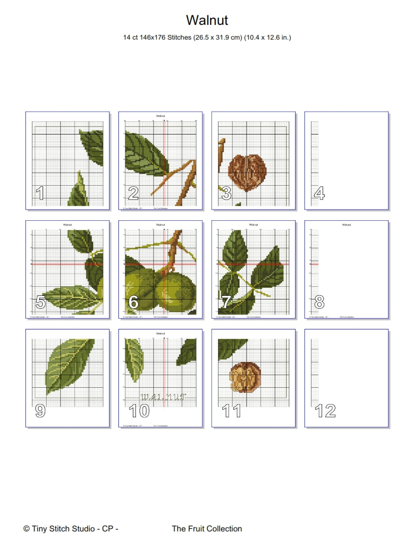 Walnut Cross Stitch Pattern, Walnut Branch Pattern, Vintage Kitchen Decor, Cottagecore Embroidery, Instant Download PDF, Pattern Keeper