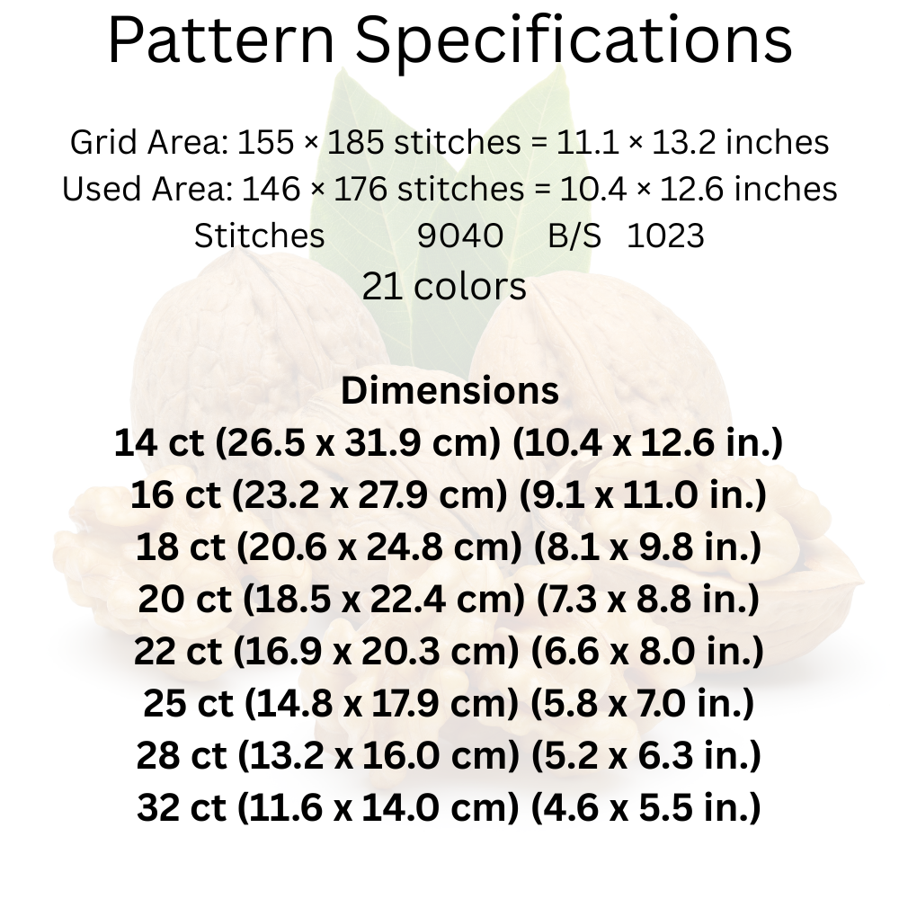 Walnut Cross Stitch Pattern, Walnut Branch Pattern, Vintage Kitchen Decor, Cottagecore Embroidery, Instant Download PDF, Pattern Keeper