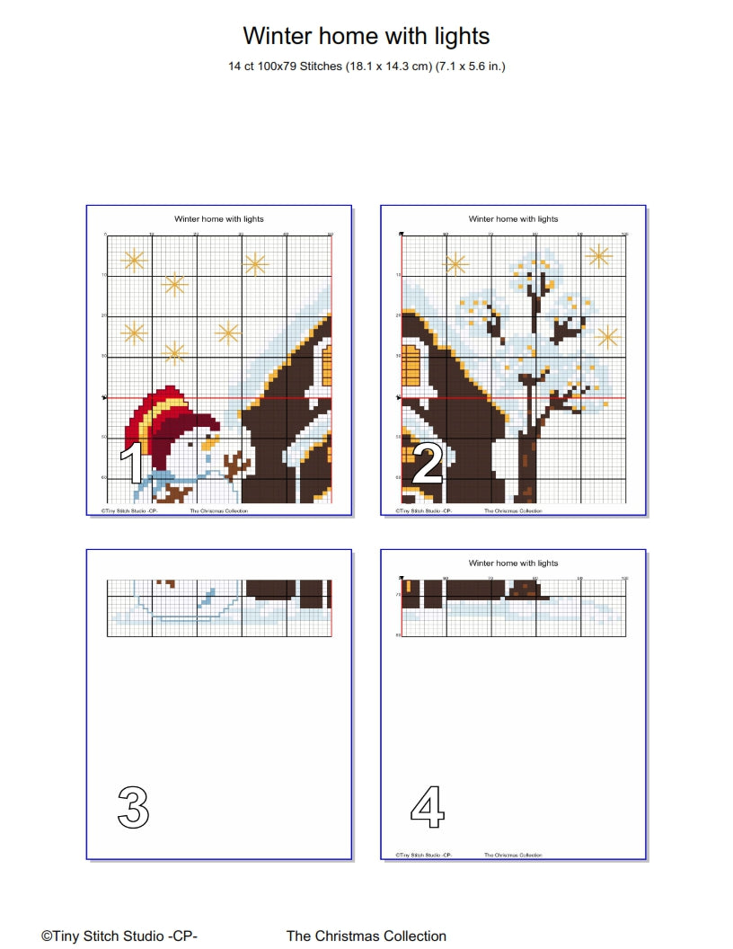 Winter Home with Lights Cross Stitch Pattern PDF, Snowman Christmas Scene, Cozy Winter Decor, Pattern Keeper, Immediate Download