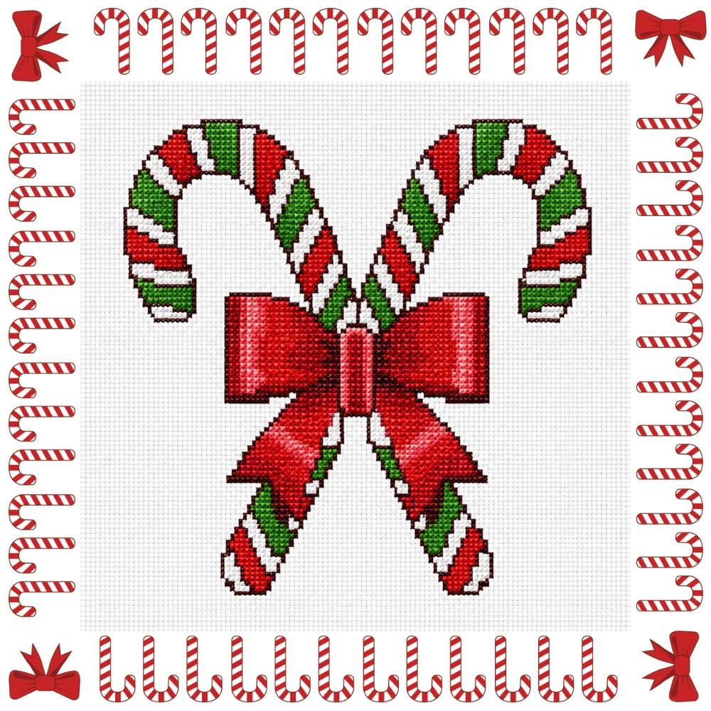 Candy Cane Cross Stitch Pattern PDF digital pattern preview