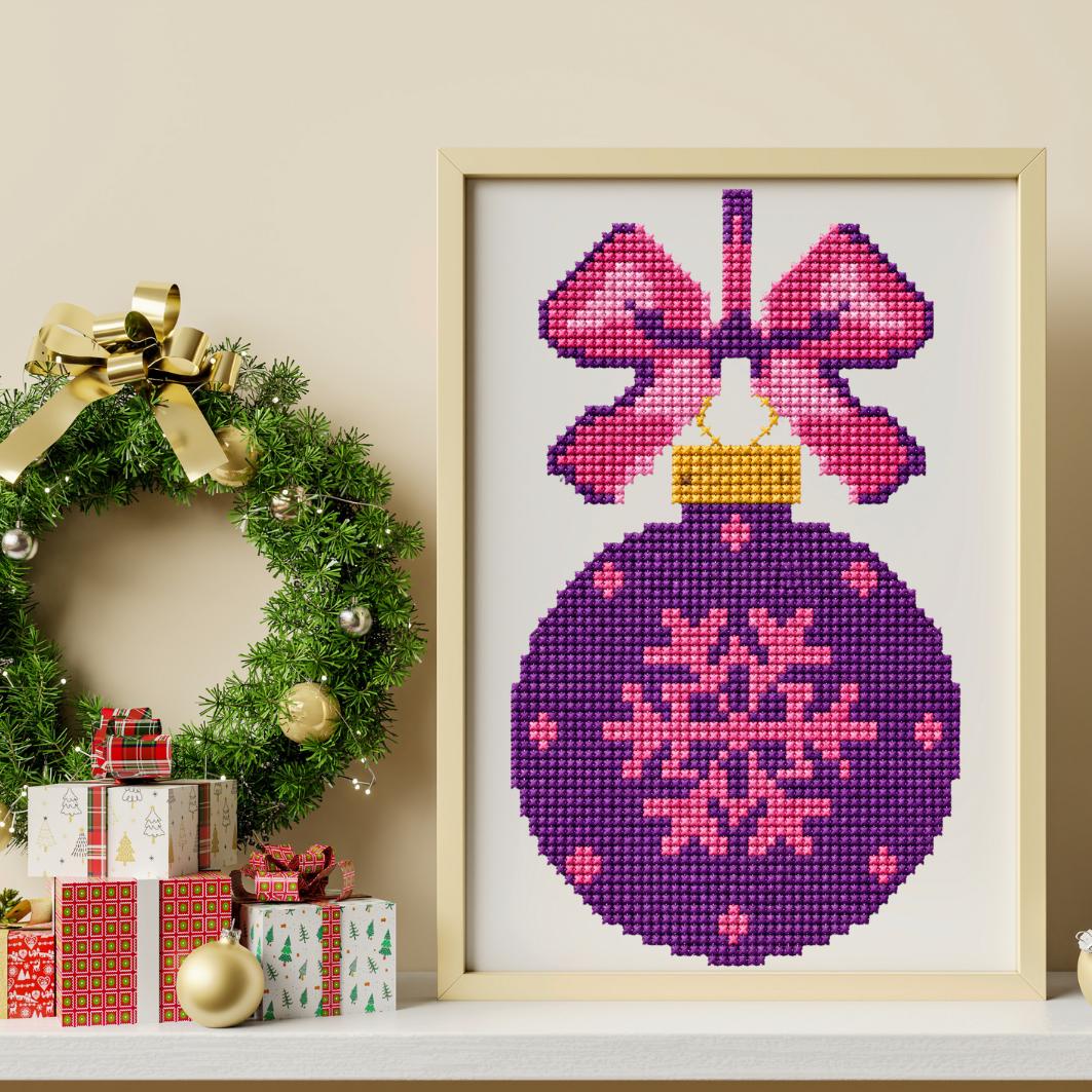 Purple Bauble Cross Stitch Pattern PDF digital pattern preview