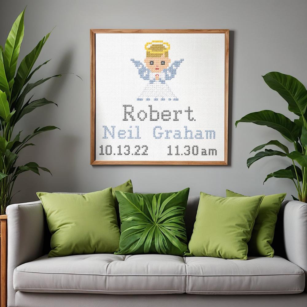 Angel Baby Birth Announcement Cross Stitch Pattern digital pattern preview