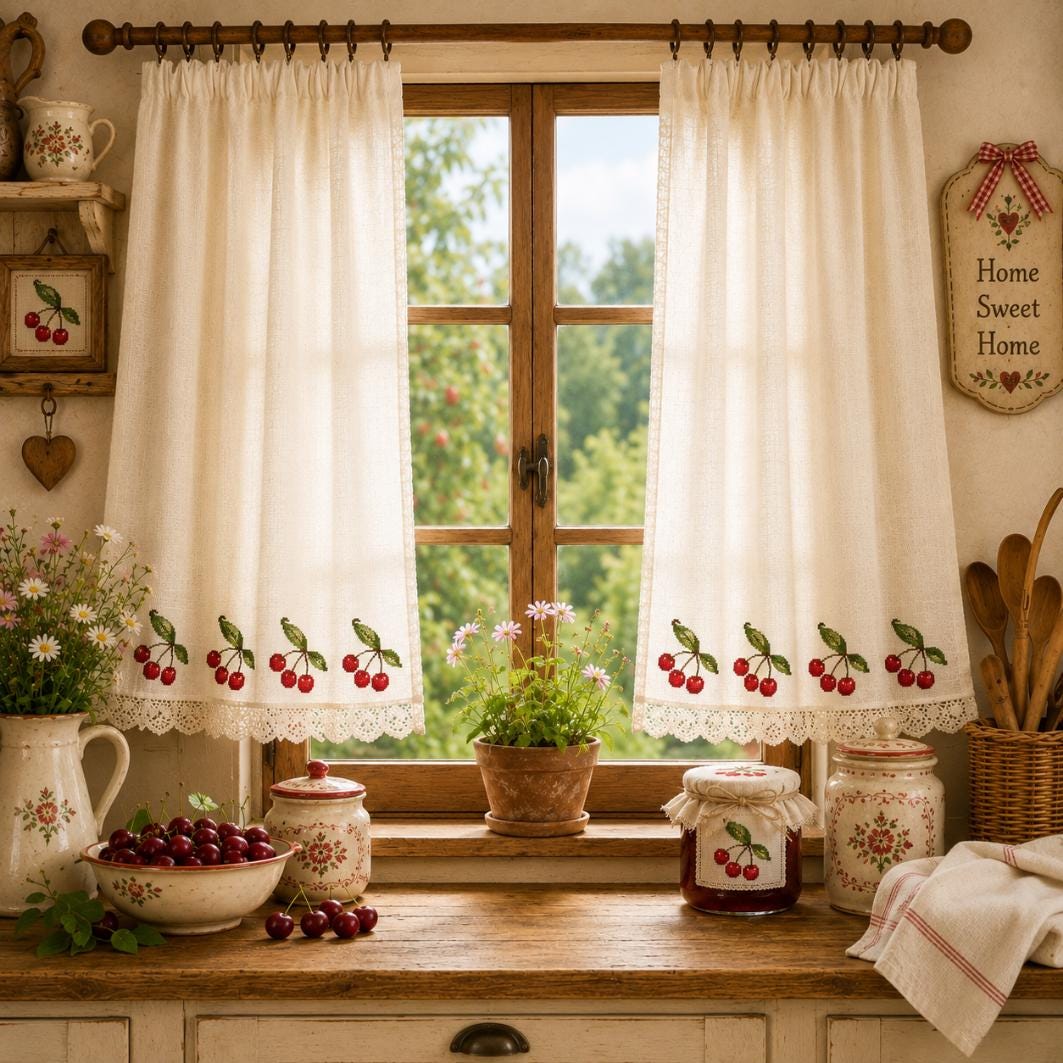 Cherry Jam Jar Cover Cross Stitch Pattern PDF digital pattern preview