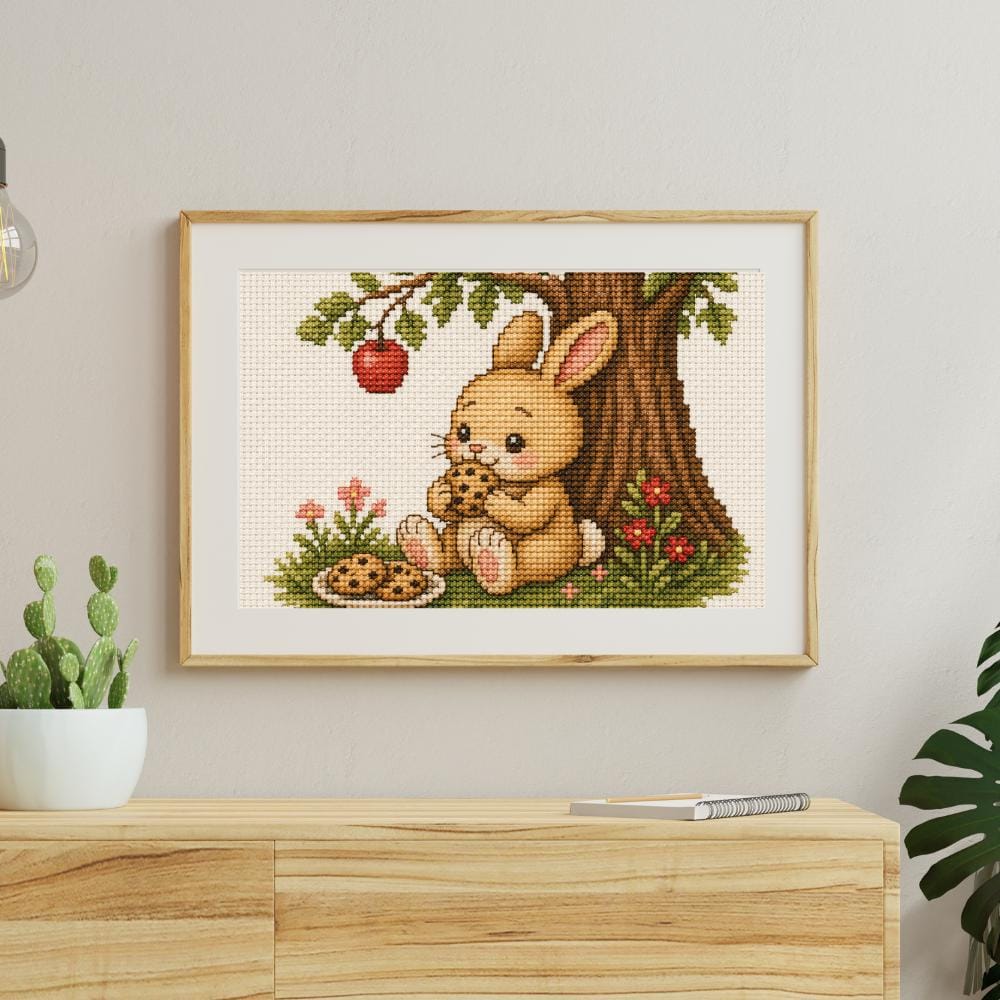 Bunny Eating Cookie Cross Stitch Pattern PDF digital pattern preview