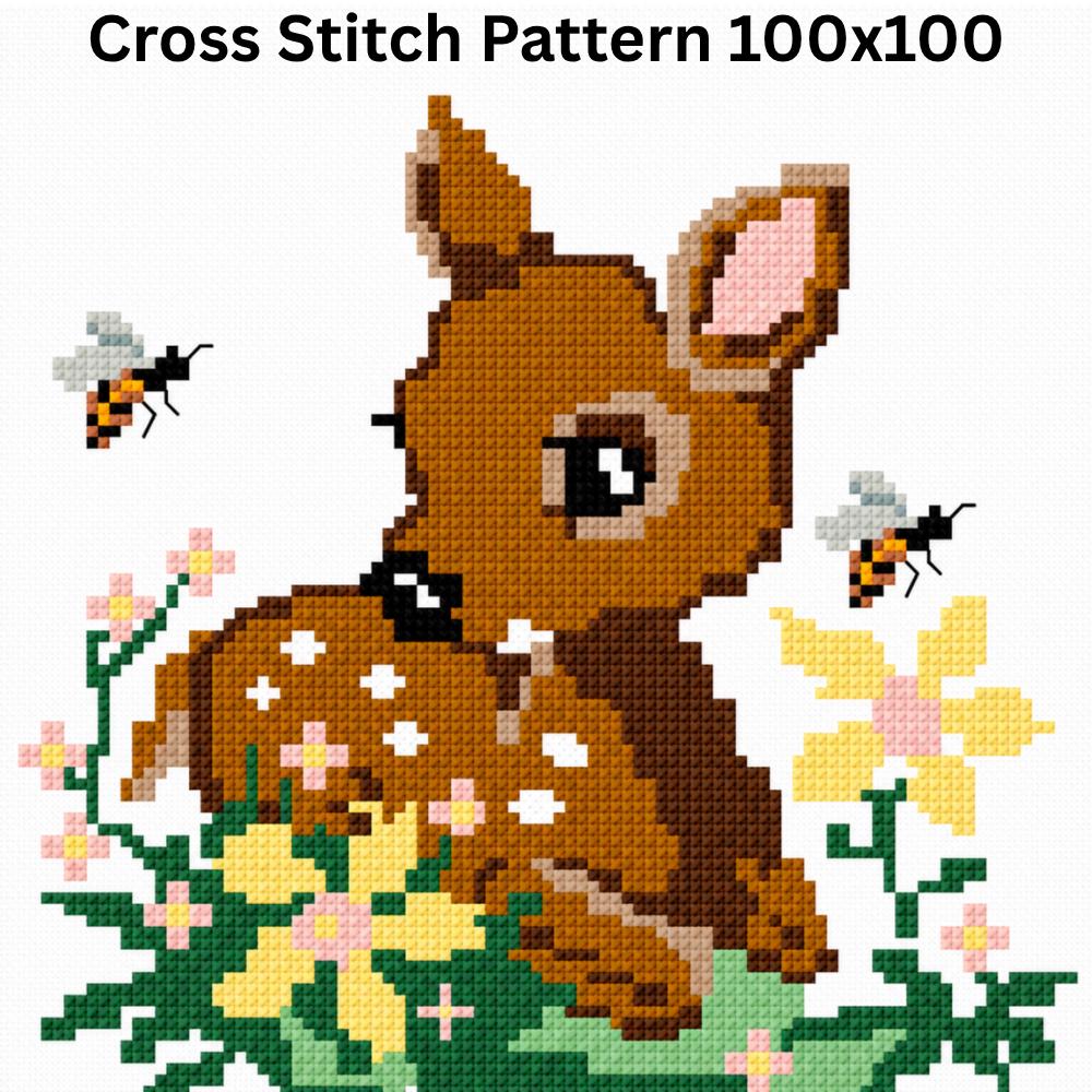 Baby Deer Cross Stitch Pattern PDF digital pattern preview