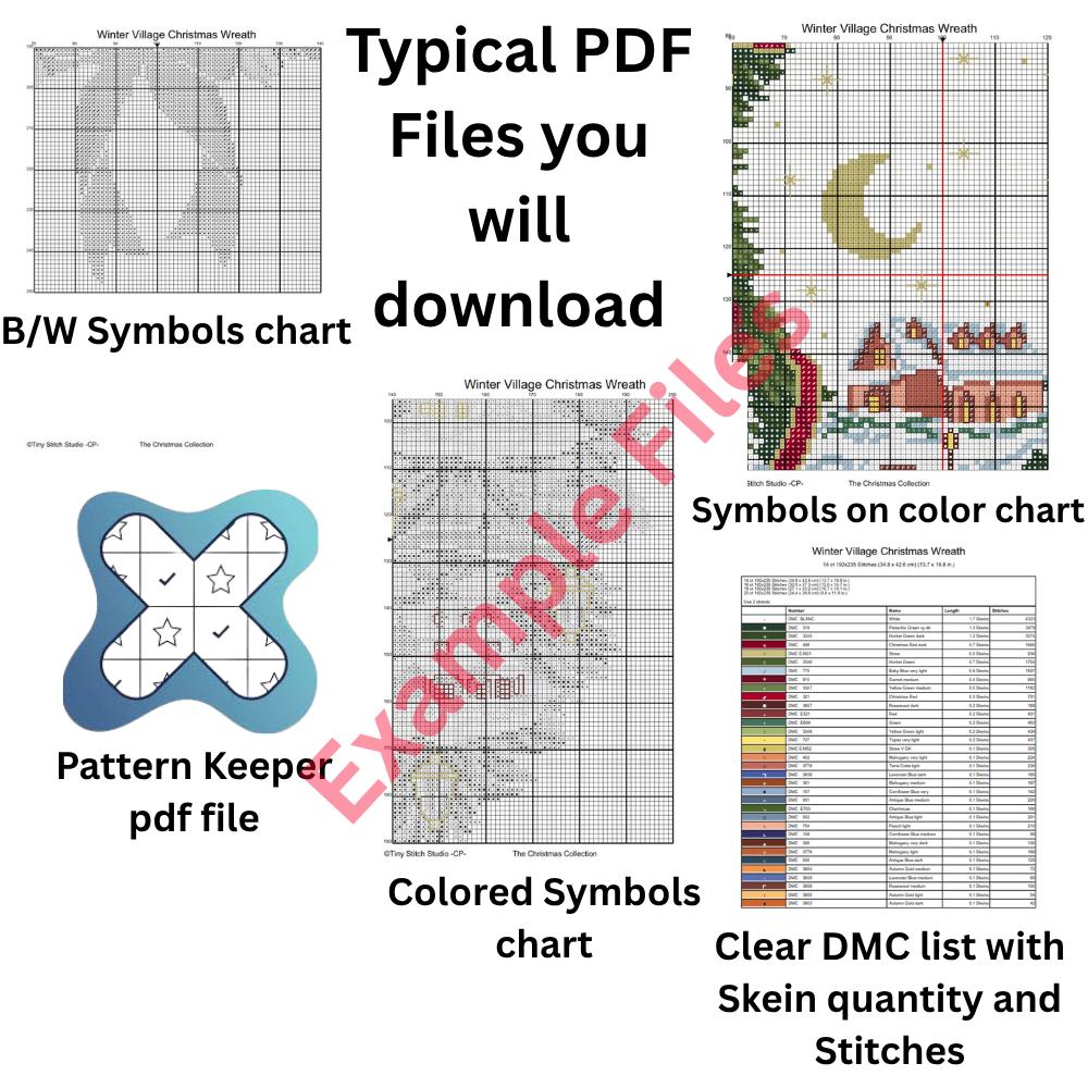 Christmas Greetings Tree Cross Stitch Pattern PDF digital pattern preview