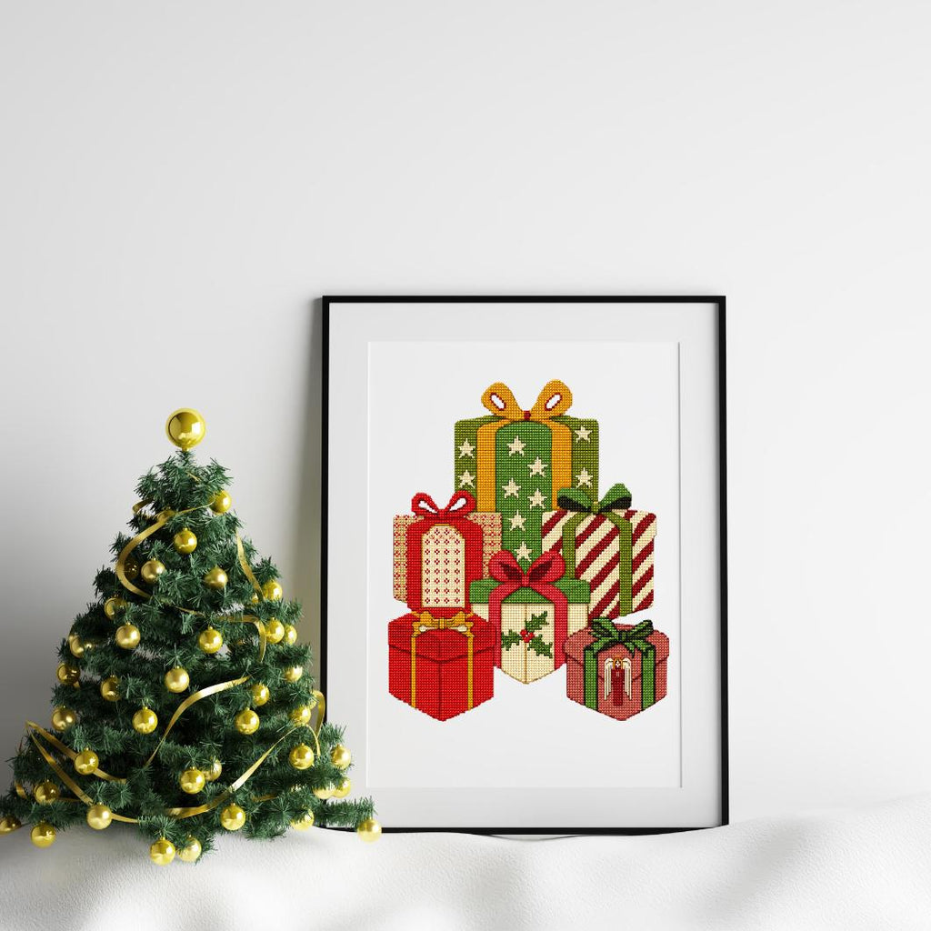 Christmas Gift Boxes Cross Stitch Pattern PDF digital pattern preview