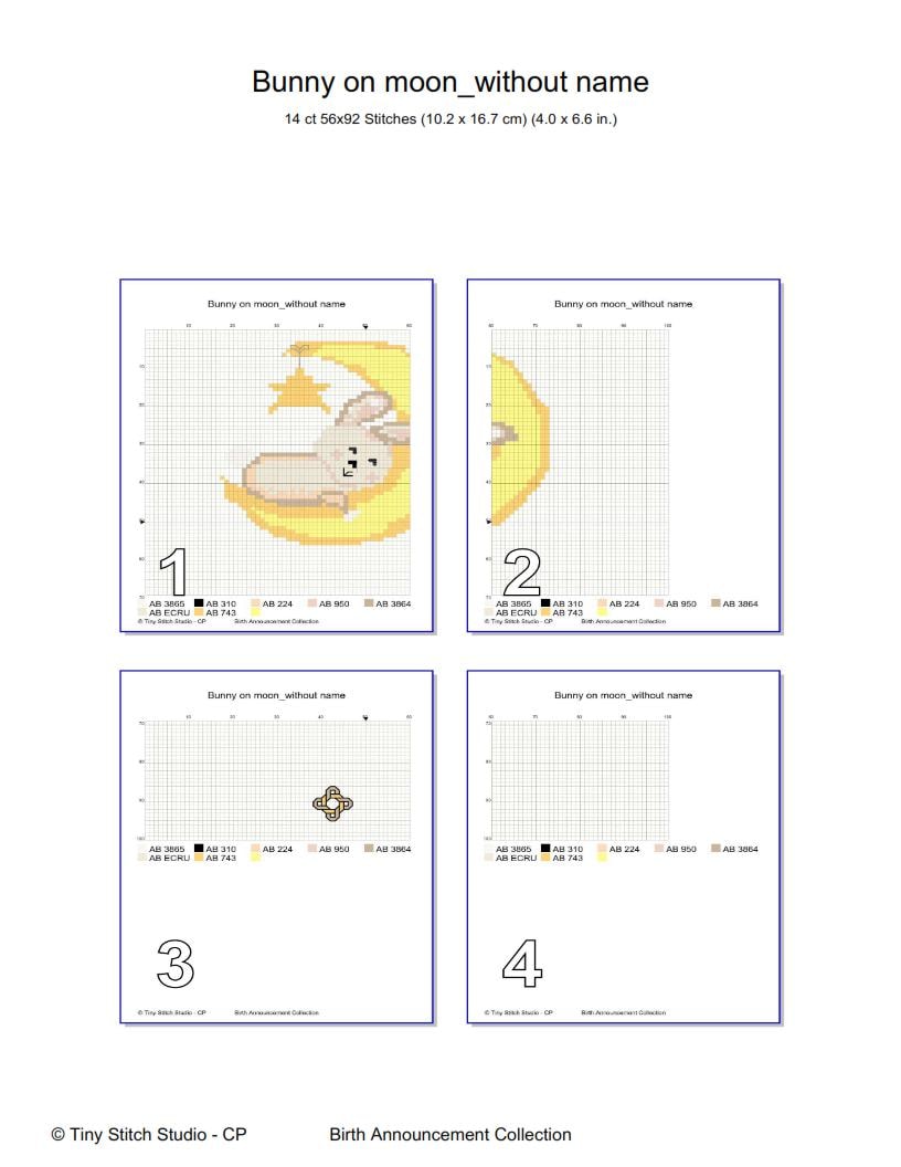 Bunny Moon Birth Announcement Cross Stitch Pattern digital pattern preview