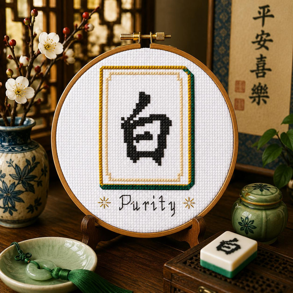 White Dragon Mahjong Cross Stitch Pattern PDF finished cross stitch design