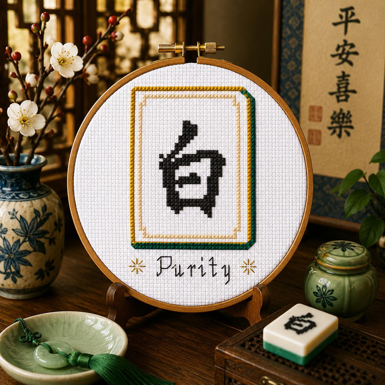 White Dragon Mahjong Cross Stitch Pattern PDF finished cross stitch design