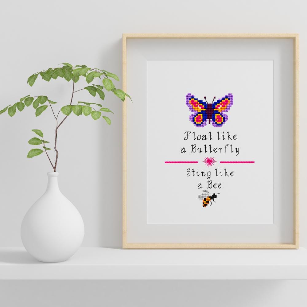 Butterfly and Bee Quote Cross Stitch Pattern PDF digital pattern preview