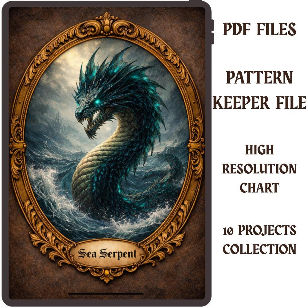Sea Serpent Cross Stitch Pattern PDF digital pattern preview