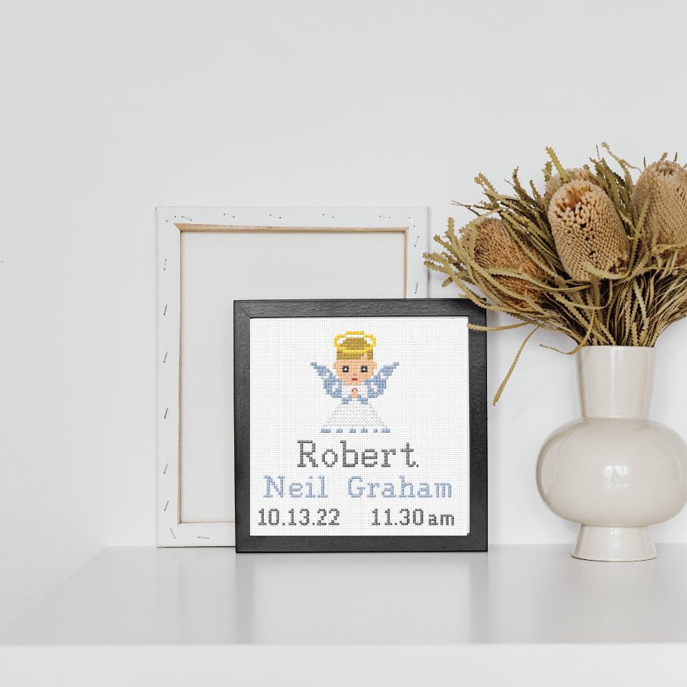 Angel Baby Birth Announcement Cross Stitch Pattern digital pattern preview