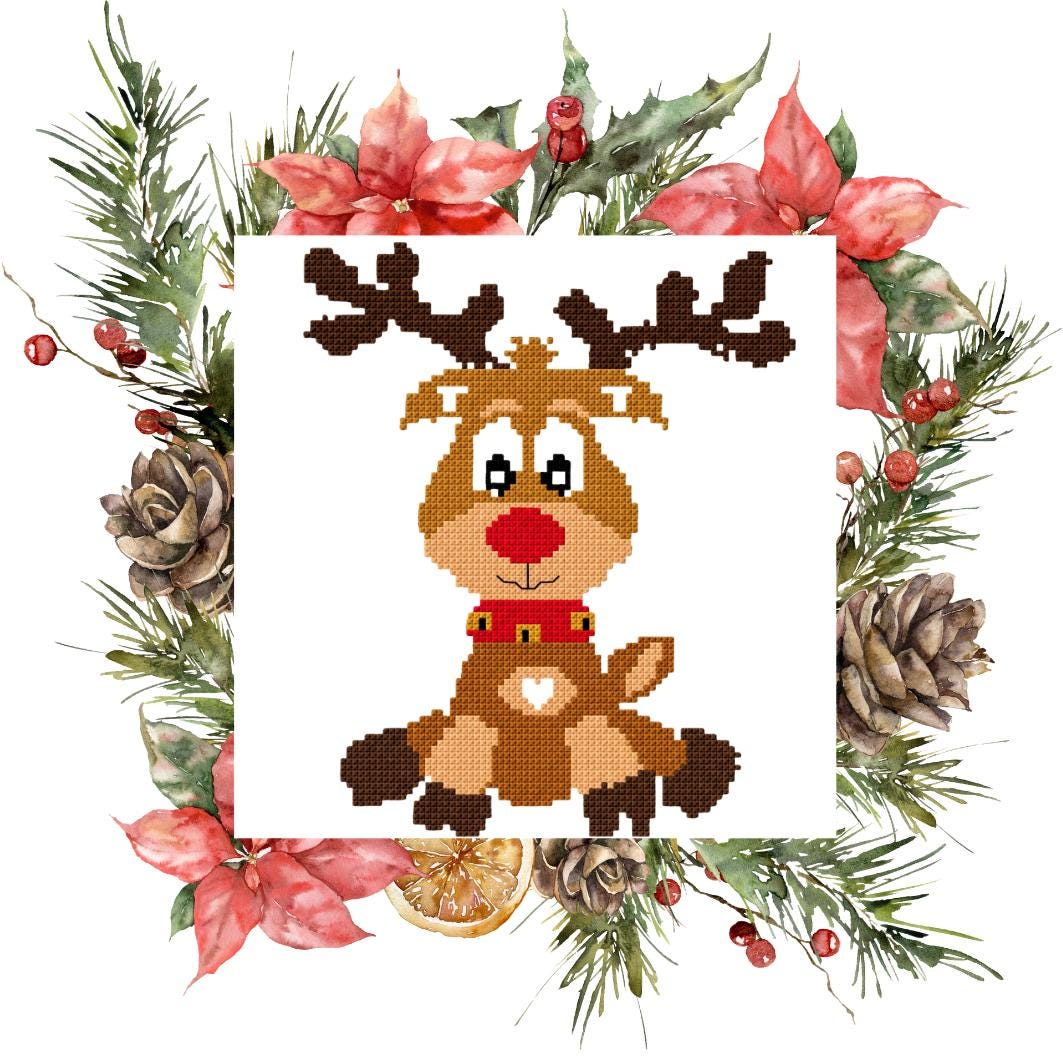 Reindeer Cross Stitch Pattern PDF digital pattern preview