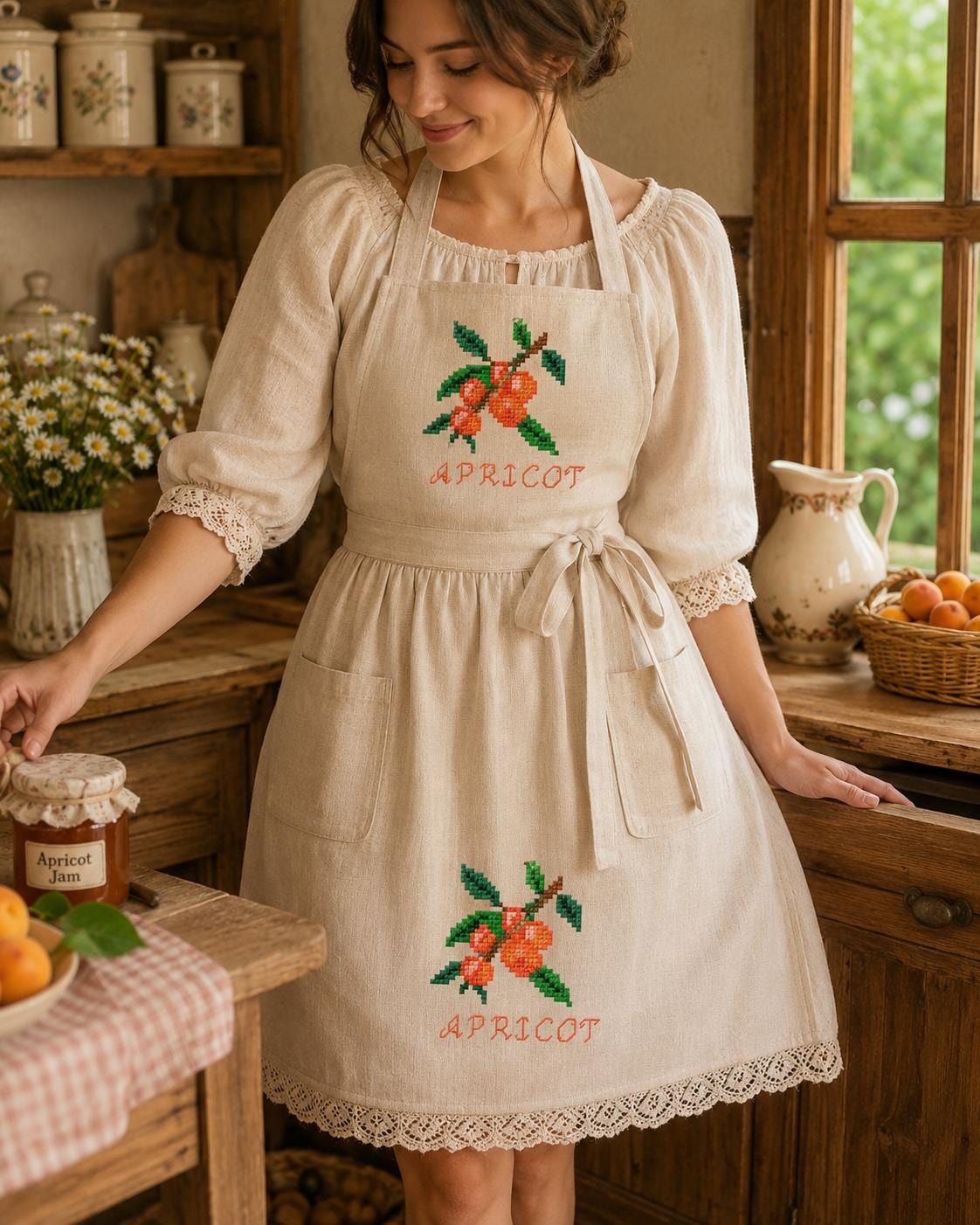 Apricot Cross Stitch Pattern | Bella's Pantry | Cottage Fruit Embroidery PDF | Rustic Kitchen Decor | Instant Download