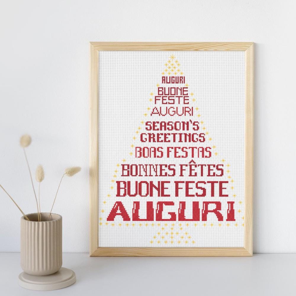 Christmas Greetings Tree Cross Stitch Pattern PDF digital pattern preview