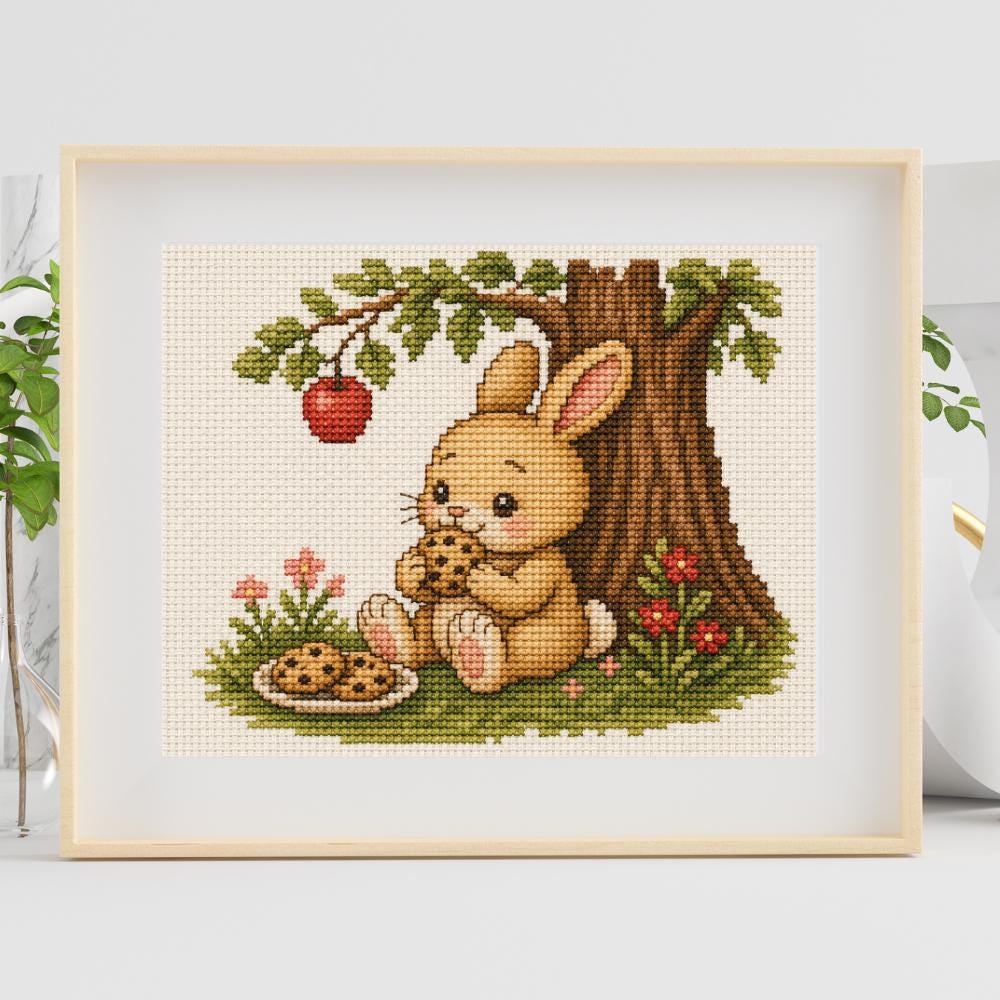 Bunny Eating Cookie Cross Stitch Pattern PDF digital pattern preview