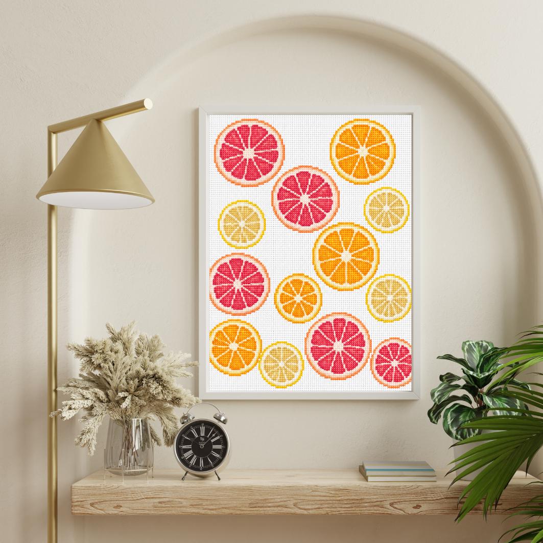 Citrus Fruit Cross Stitch Pattern PDF digital pattern preview