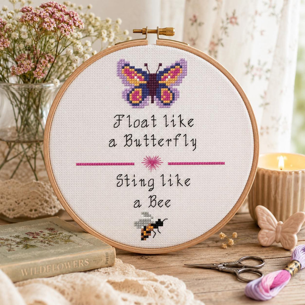 Butterfly and Bee Quote Cross Stitch Pattern PDF finished cross stitch design