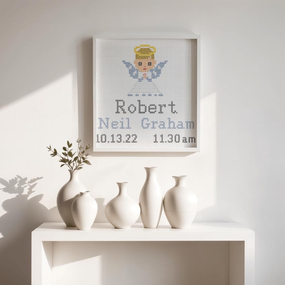 Angel Baby Birth Announcement Cross Stitch Pattern digital pattern preview