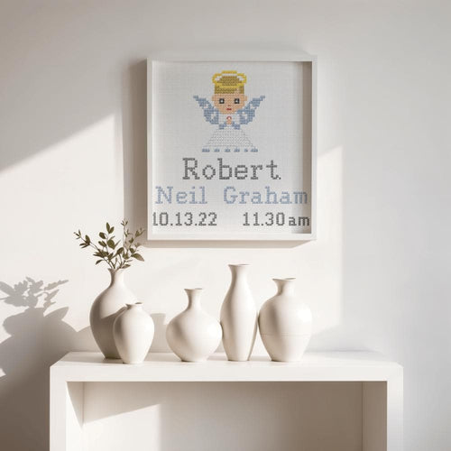Angel Baby Birth Announcement Cross Stitch Pattern digital pattern preview