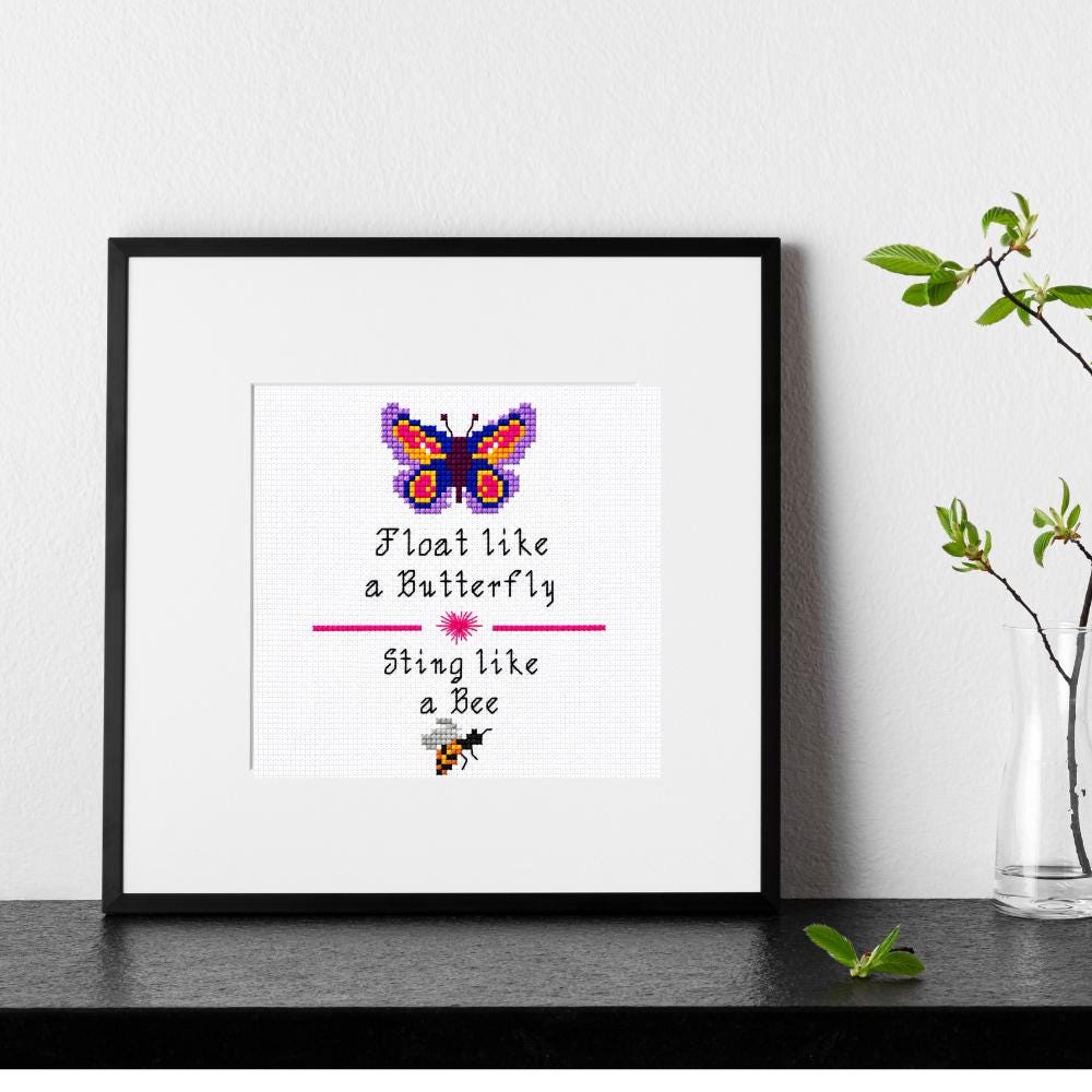 Butterfly and Bee Quote Cross Stitch Pattern PDF digital pattern preview