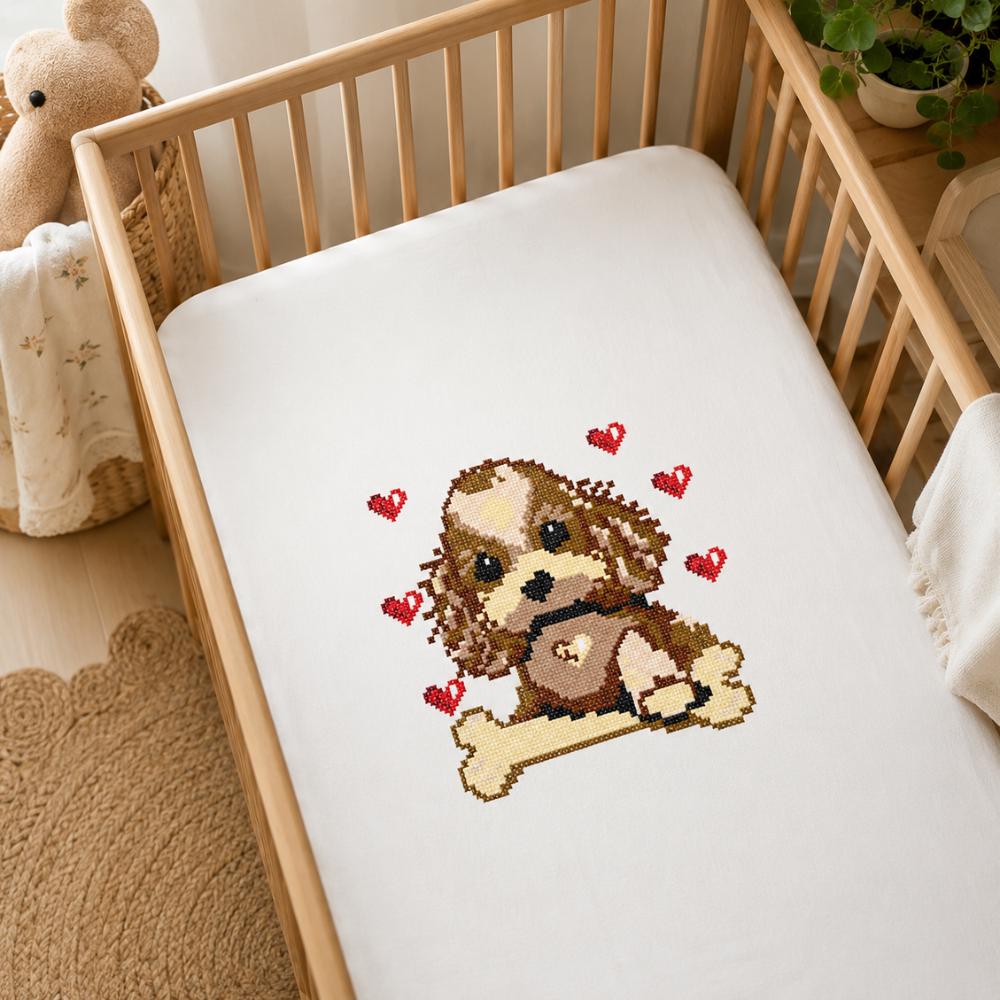 Cute Puppy Cross Stitch Pattern PDF digital pattern preview