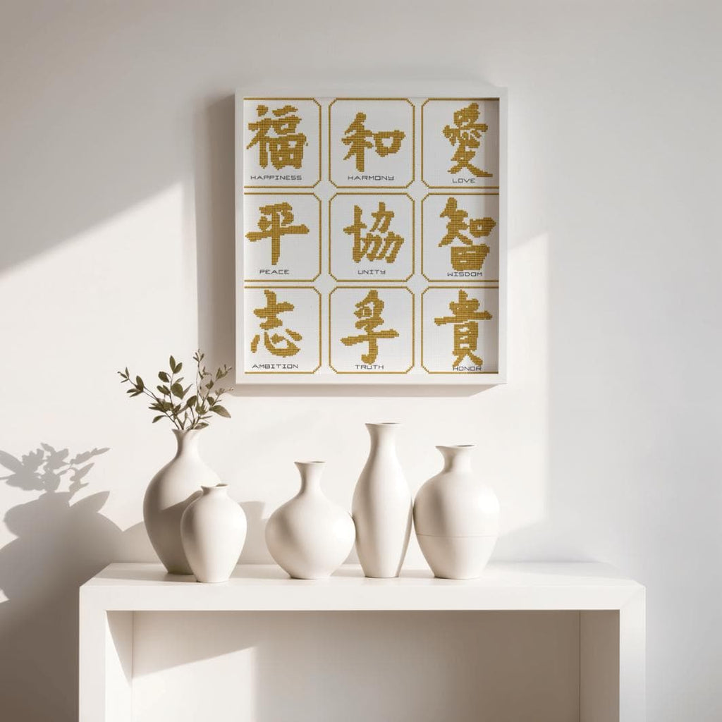 Chinese Symbols Cross Stitch Bundle PDF digital pattern preview