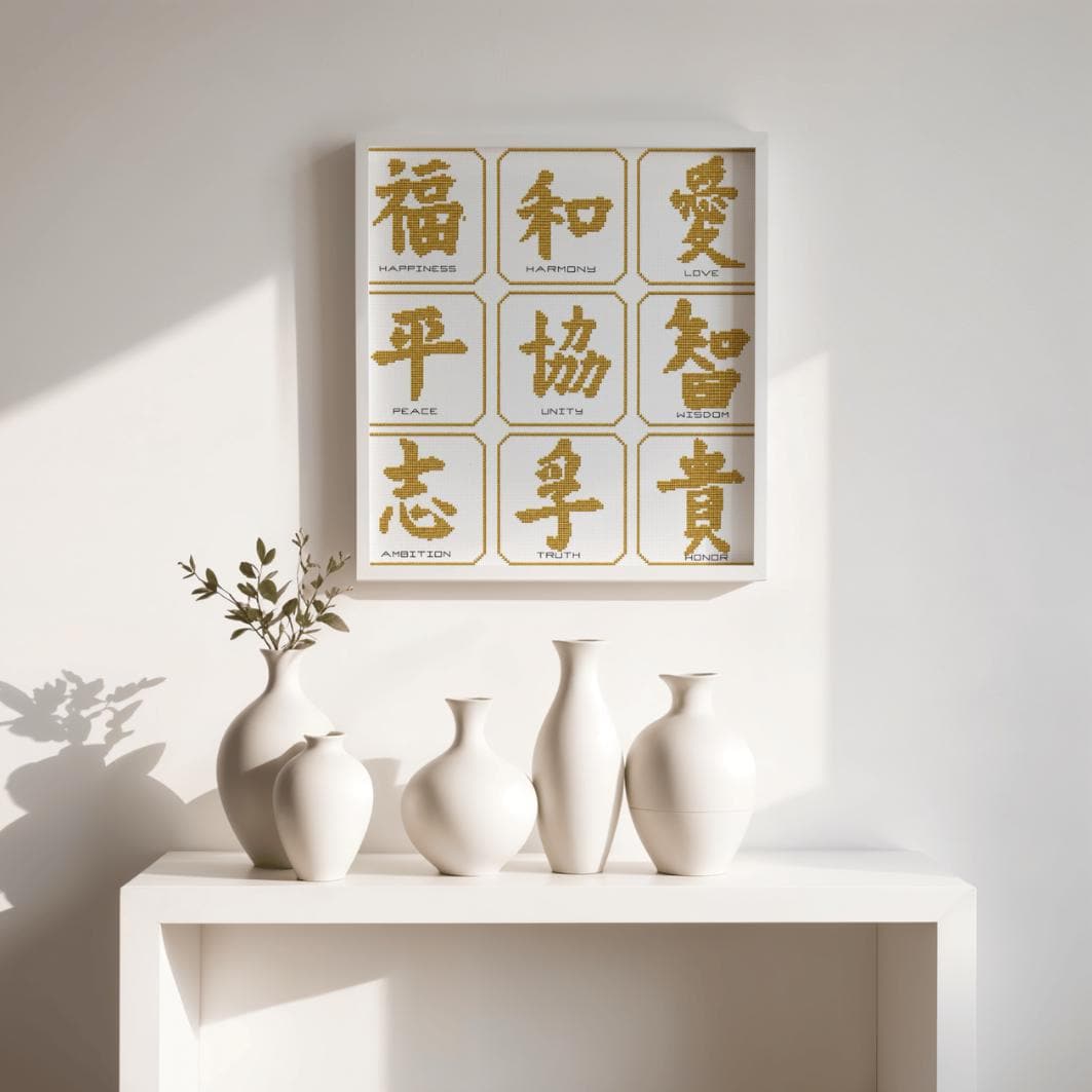 Chinese Symbols Cross Stitch Bundle PDF digital pattern preview