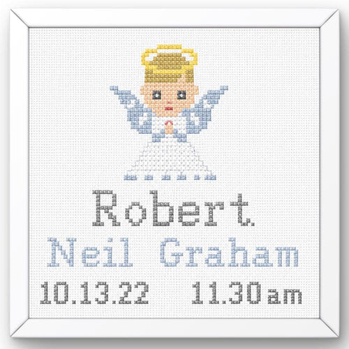 Angel Baby Birth Announcement Cross Stitch Pattern finished cross stitch design