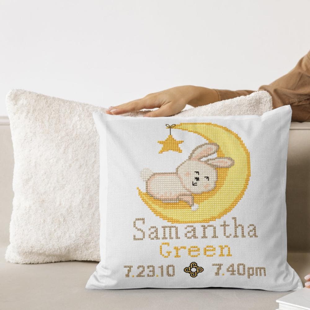 Bunny Moon Birth Announcement Cross Stitch Pattern digital pattern preview